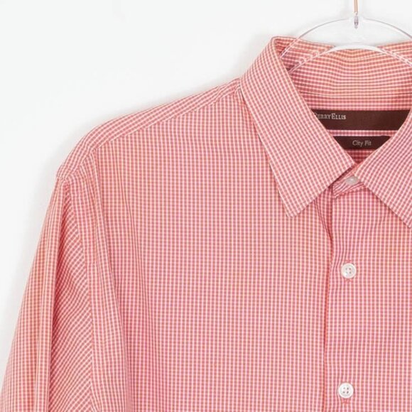 Perry Ellis Mens City Fit Button Down Shirt Size L Plaid Long Sleeve Office Work - Picture 3 of 7